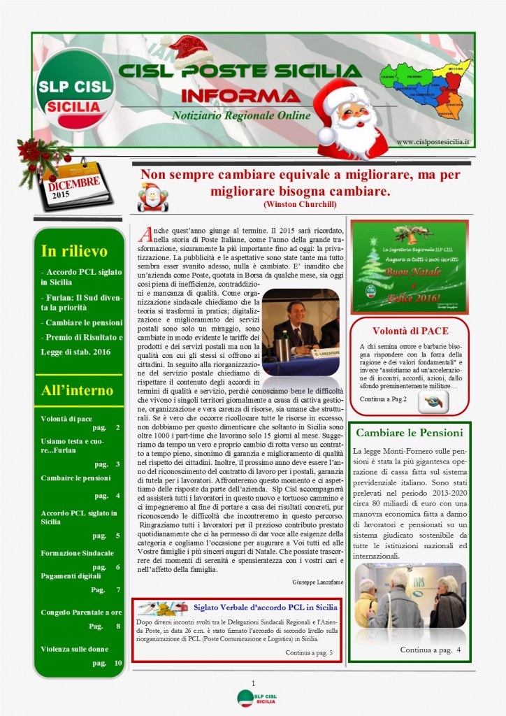 Cisl Poste Sicilia Informa DIcembre 2015