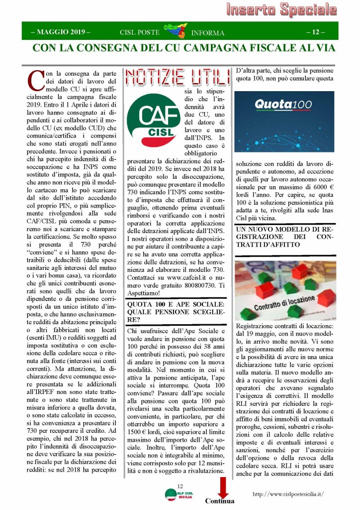 Cisl Poste Sicilia Informa maggio 2019_Pagina_12