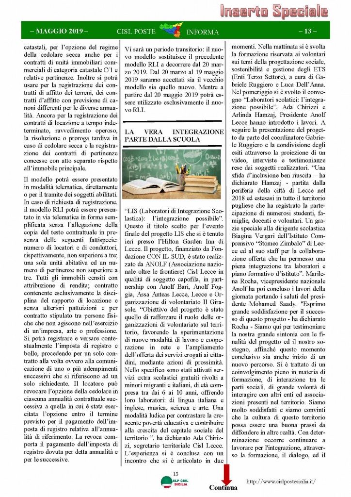 Cisl Poste Sicilia Informa maggio 2019_Pagina_13