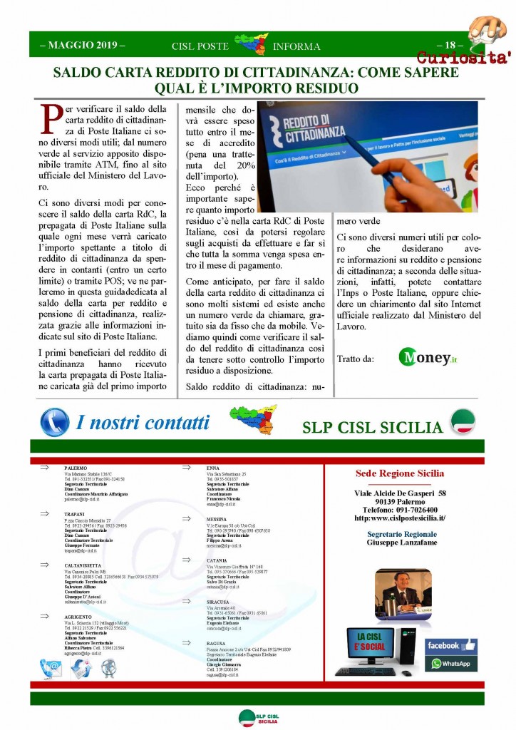 Cisl Poste Sicilia Informa maggio 2019_Pagina_18