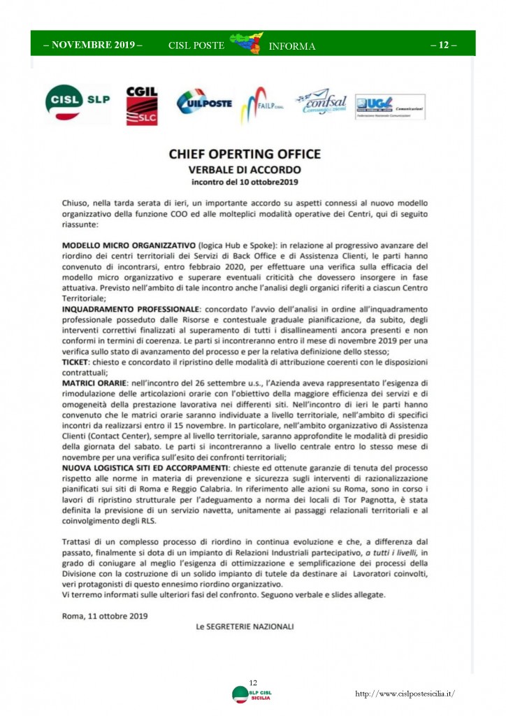 Cisl Poste Sicilia Informa novembre 2019_Pagina_12