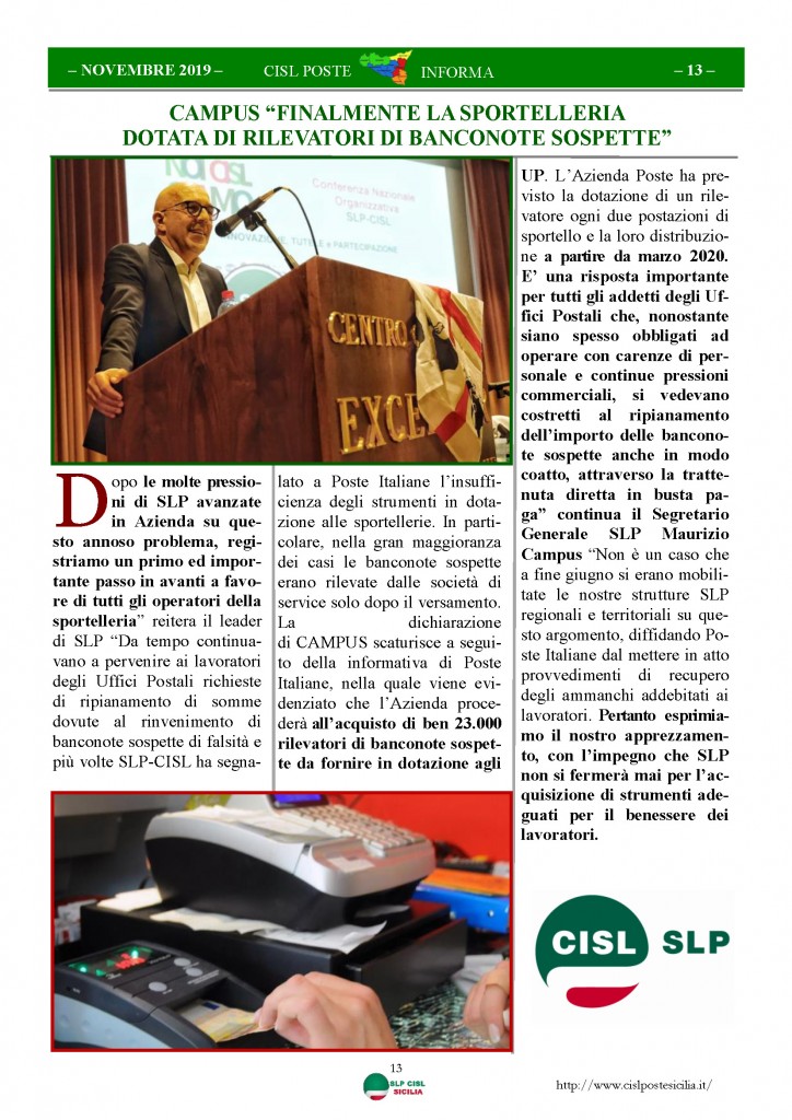 Cisl Poste Sicilia Informa novembre 2019_Pagina_13