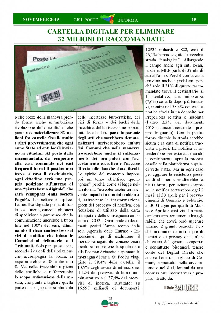 Cisl Poste Sicilia Informa novembre 2019_Pagina_15