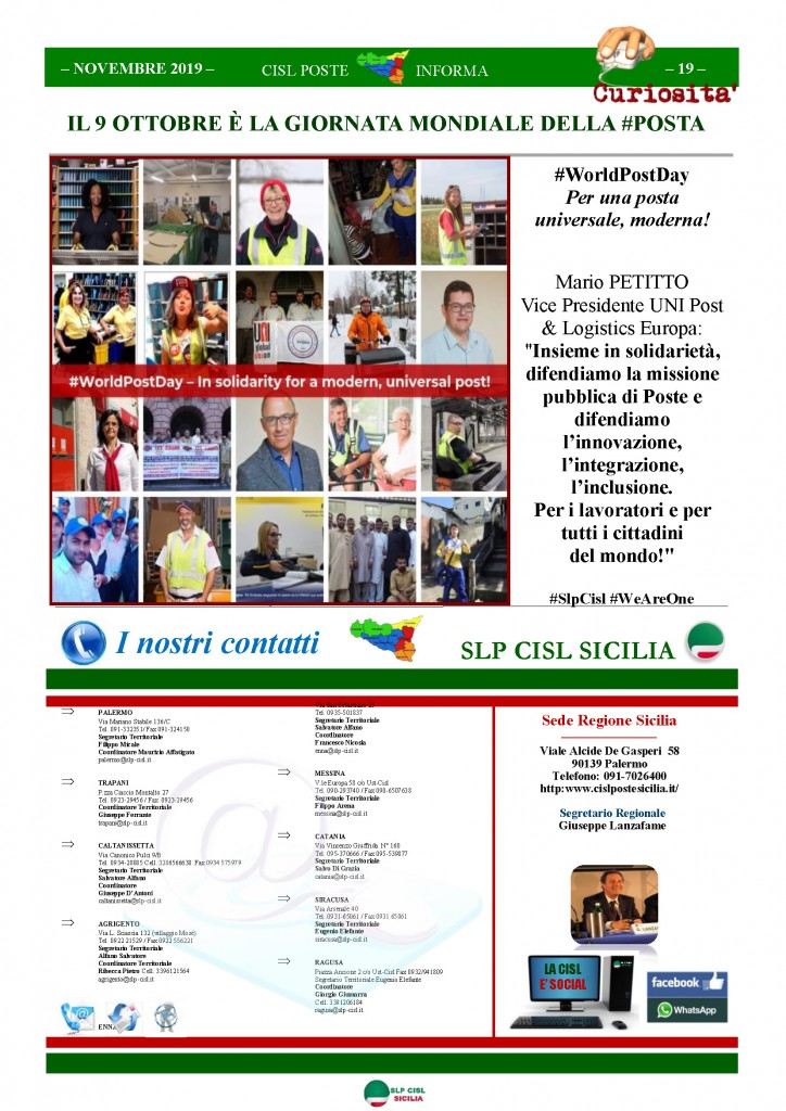 Cisl Poste Sicilia Informa novembre 2019_Pagina_19