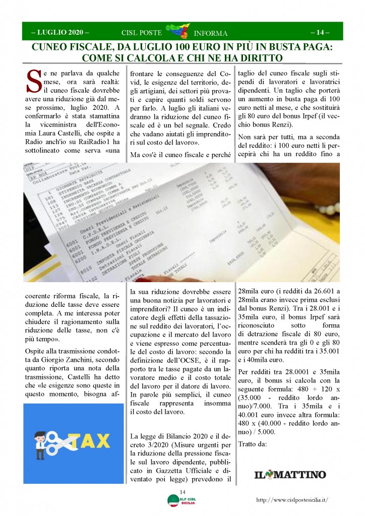 Cisl Poste Sicilia Informa Luglio 2020 _Pagina_14