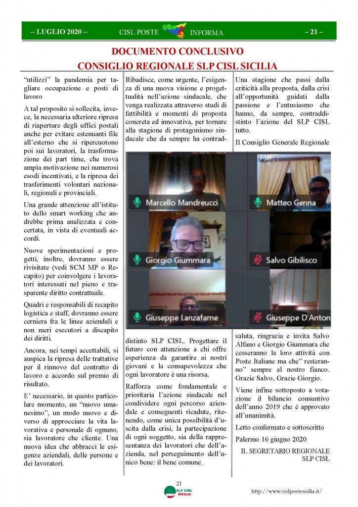 Cisl Poste Sicilia Informa Luglio 2020 _Pagina_21