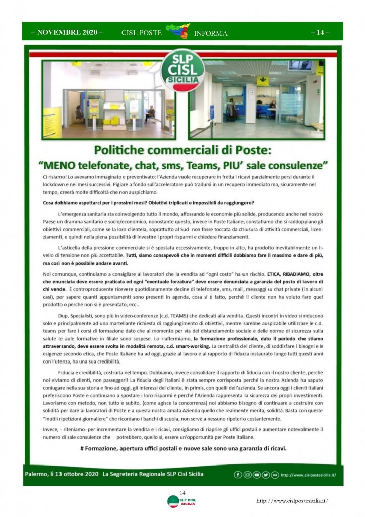 Cisl Poste Sicilia Informa Novembre 2020_Pagina_14
