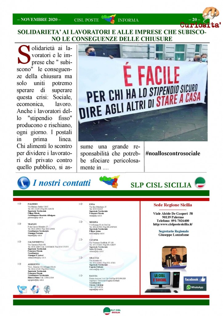 Cisl Poste Sicilia Informa Novembre 2020_Pagina_20
