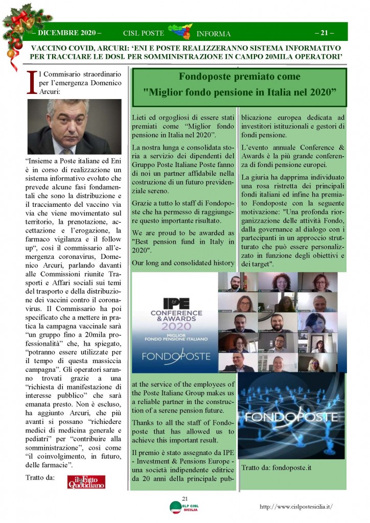 Cisl Poste Sicilia Informa Dicembrex 2020_Pagina_21
