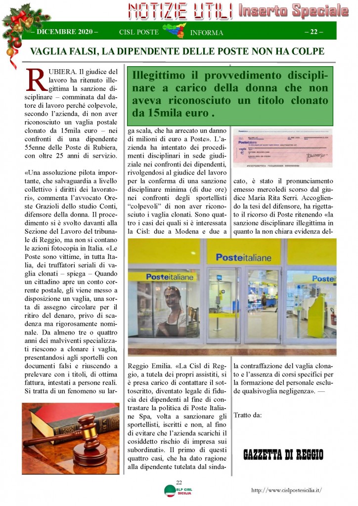 Cisl Poste Sicilia Informa Dicembrex 2020_Pagina_22