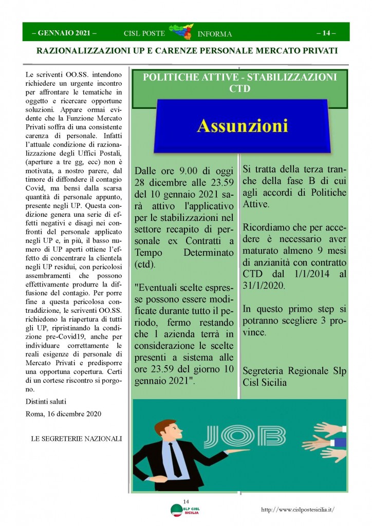 Cisl Poste Sicilia Informa Gennaio 2021_Pagina_14