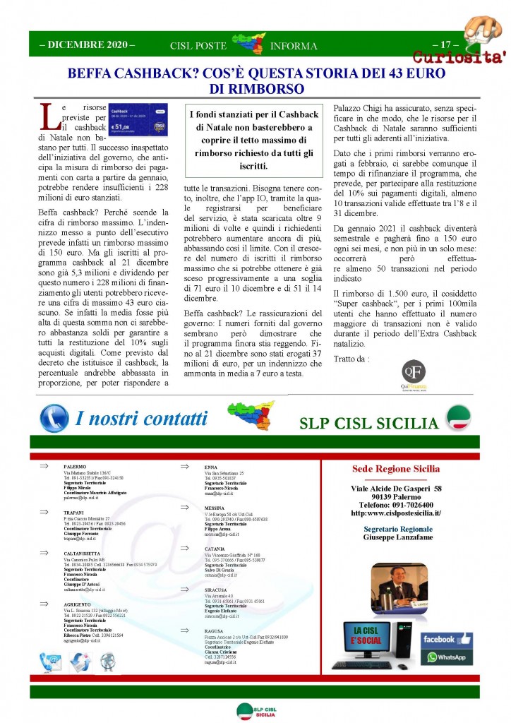 Cisl Poste Sicilia Informa Gennaio 2021_Pagina_17