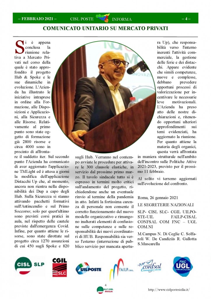 Cisl Poste Sicilia Informa Febbraio 2021_Pagina_04