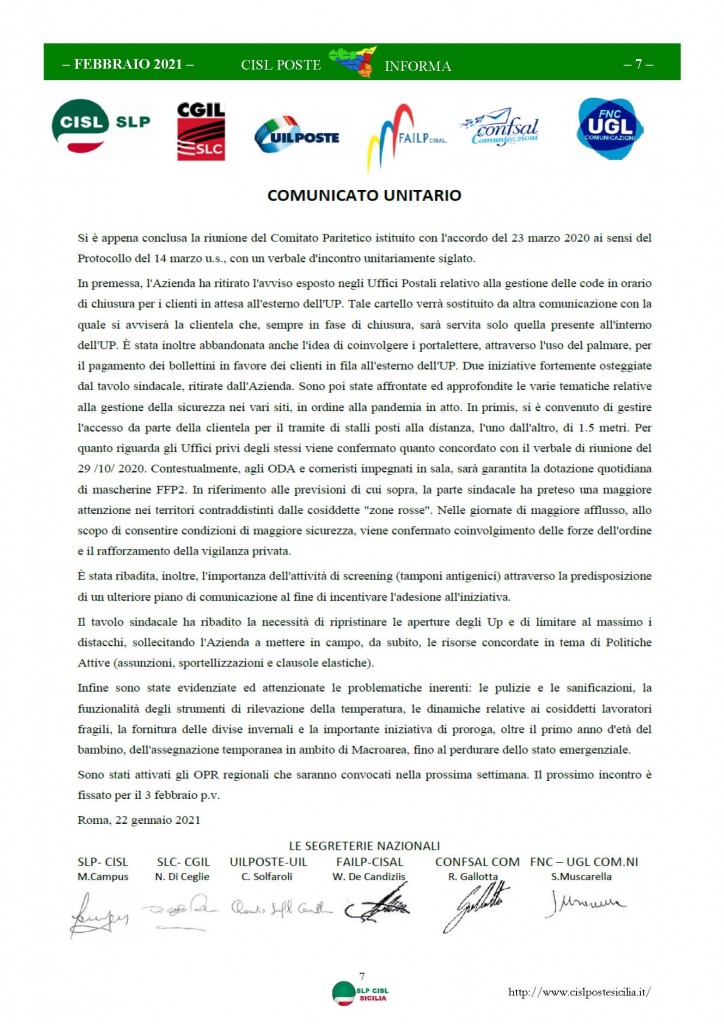 Cisl Poste Sicilia Informa Febbraio 2021_Pagina_07