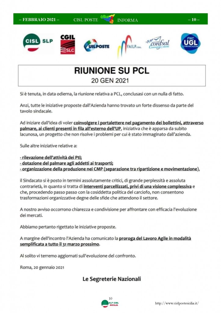 Cisl Poste Sicilia Informa Febbraio 2021_Pagina_10