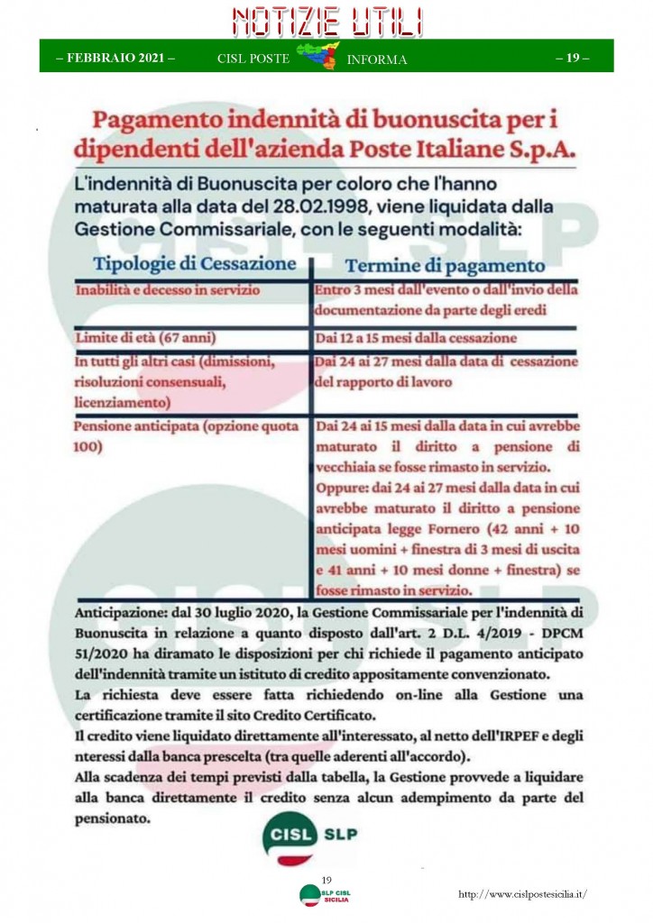 Cisl Poste Sicilia Informa Febbraio 2021_Pagina_19