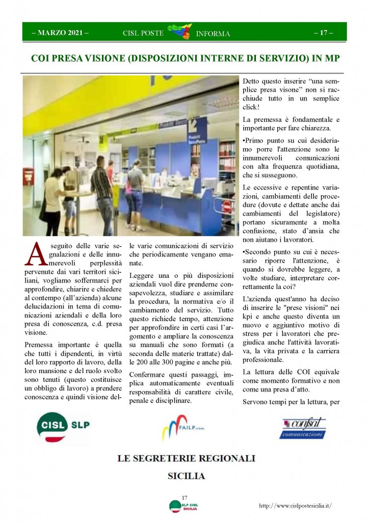 Cisl Poste Sicilia Informa Marzo 2021_Pagina_17