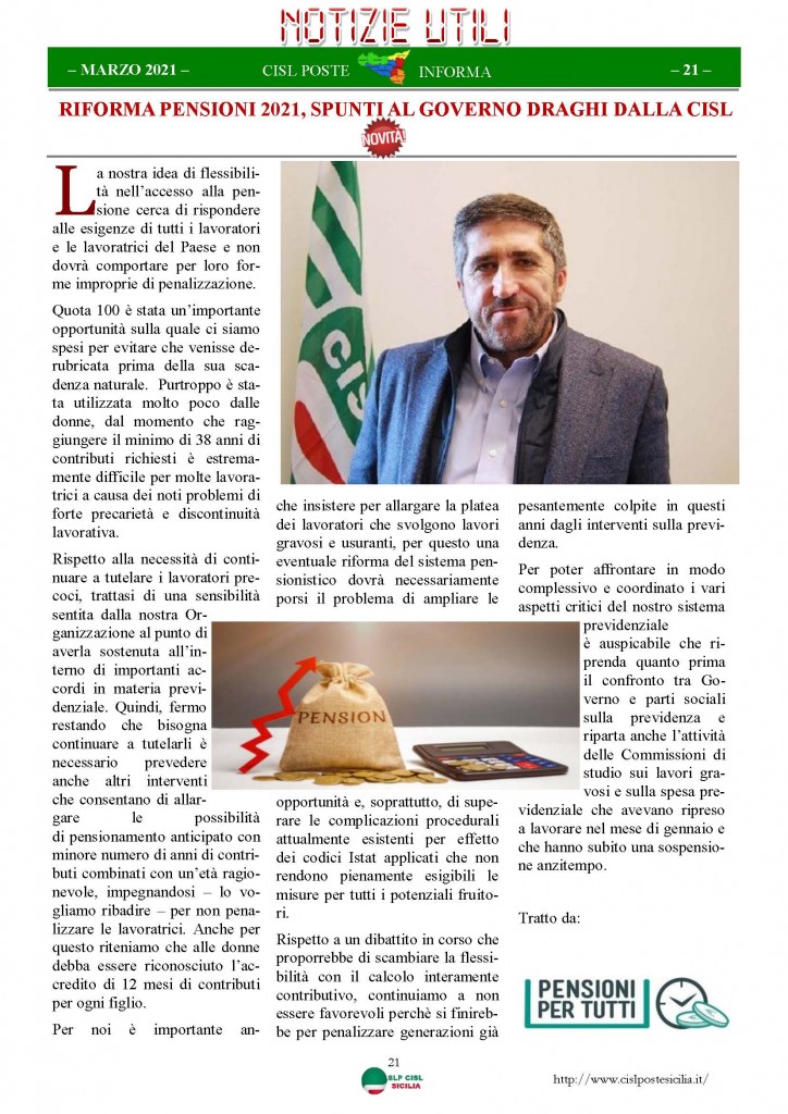 Cisl Poste Sicilia Informa Marzo 2021_Pagina_21