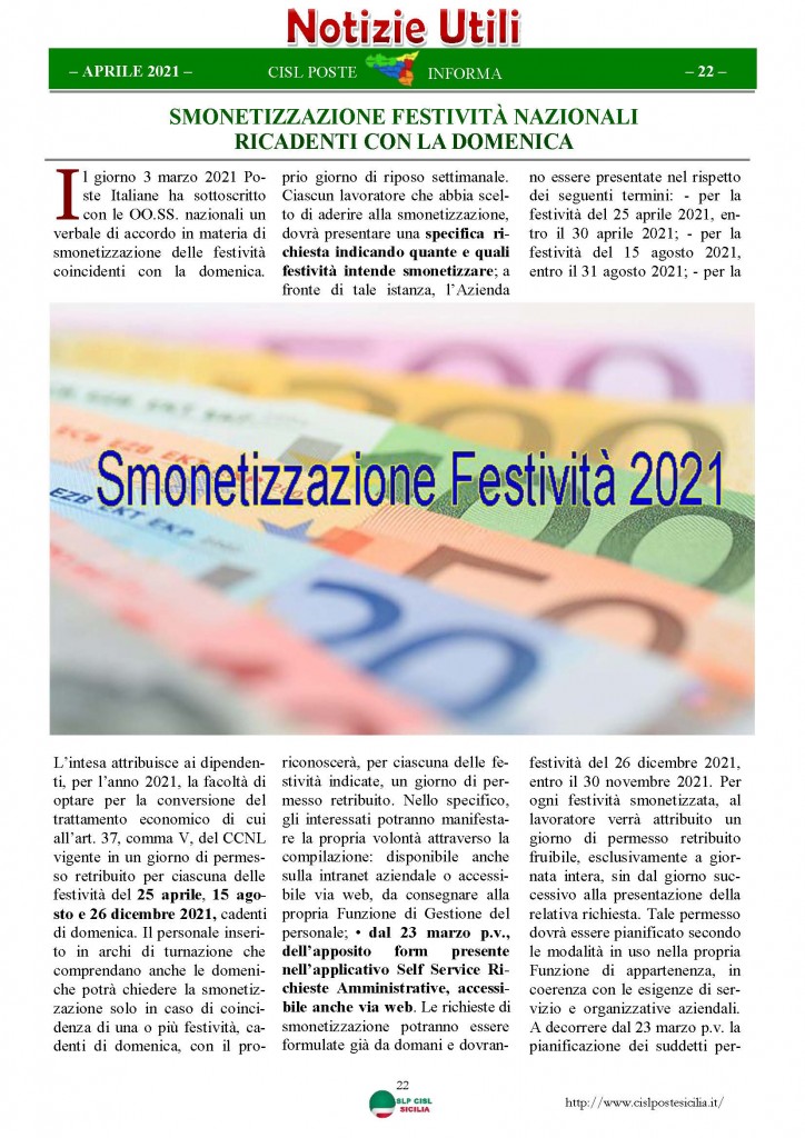 Cisl Poste Sicilia Informa Aprile 2021_Pagina_22